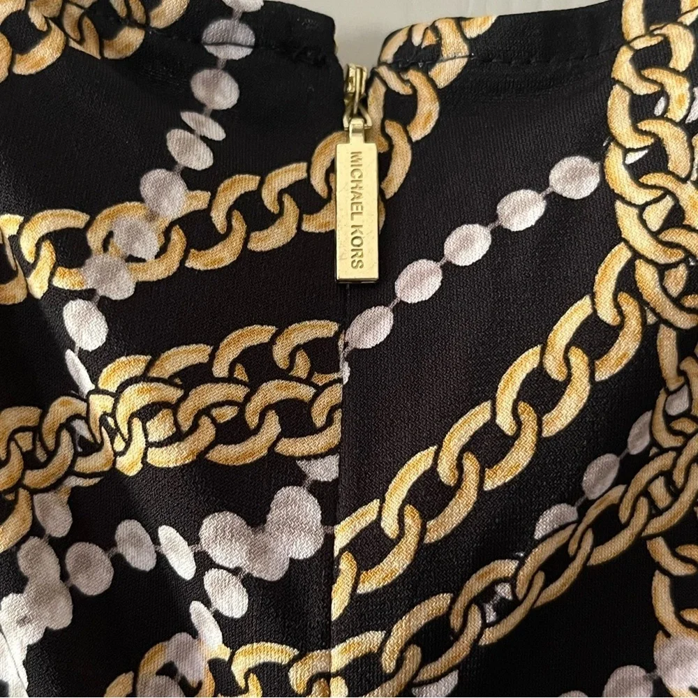 Michael Kors Black and Gold Chain Pattern Slinky Mini-Dress